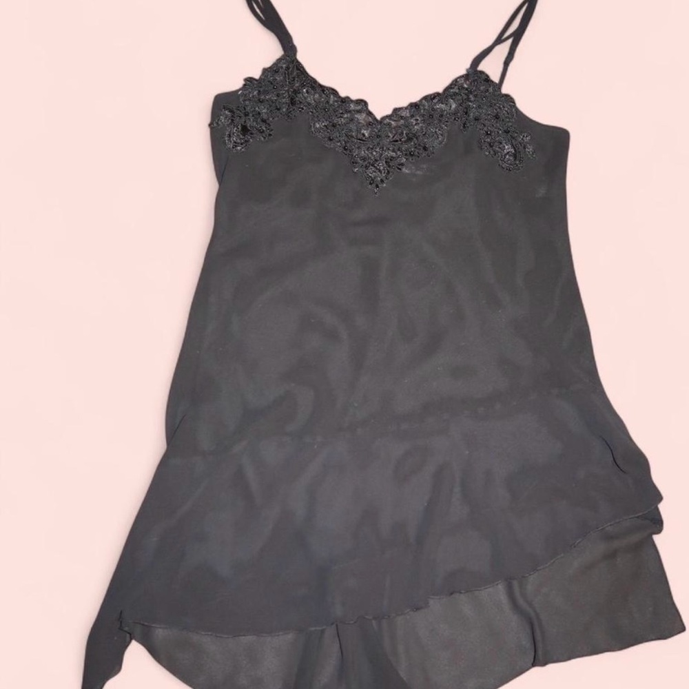 Linea Donatella black vintage 90s lace slip dress with adjustable straps